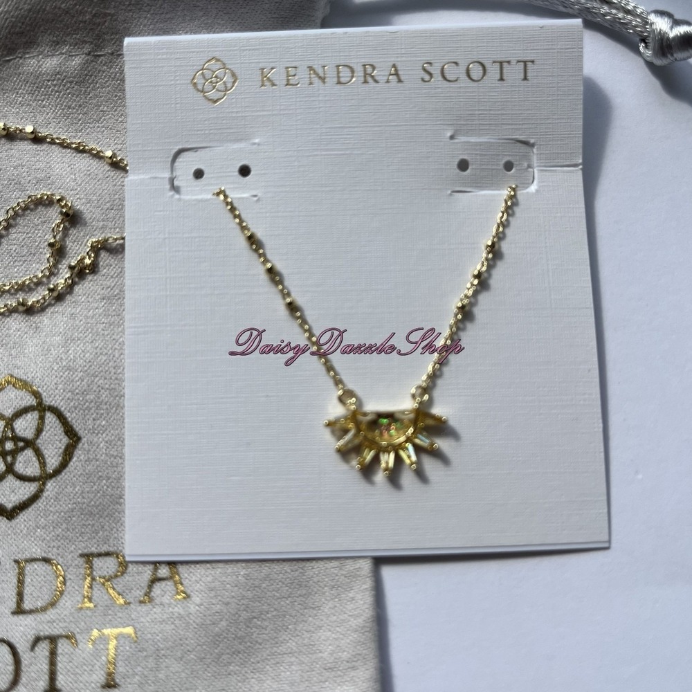 ☀️Kendra Scott Samantha Sun Gold Short Pendant Necklace Yellow Opalscent Resin☀️ - Picture 2 of 9